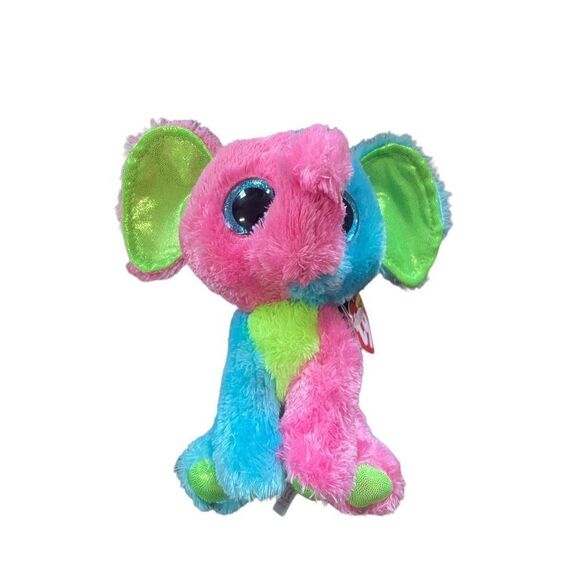 Ty Beanie Boo Elfie 6” Justice Exclusive Neon Pink, Blue & Green Elephant with T - Picture 1 of 8